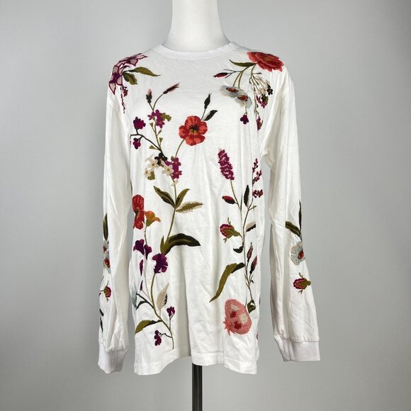 NWOT Johnny Was Flore Floral White Cotton Tee Long Sleeve T-Shirt Size S - Picture 2 of 11